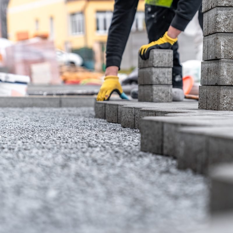 concrete block paving for the construction of a sidewalk
